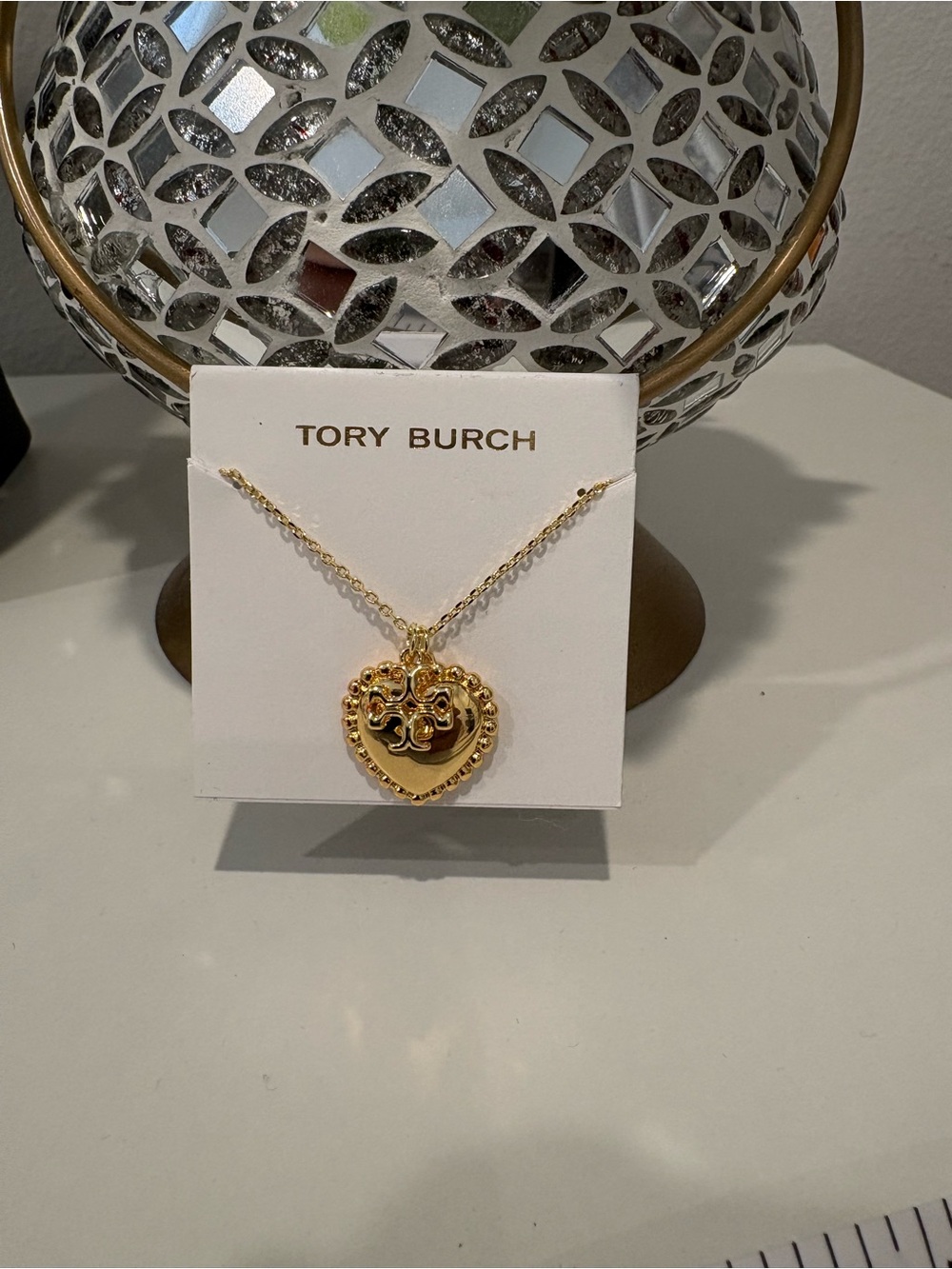 Tory Burch Gold Heart Logo Pendant Necklace